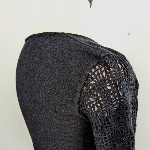 Crochet Sweater S Black Babydoll Y2K Hippie Whimsigoth Boho Goth Cutout Top 90s - Picture 5 of 12